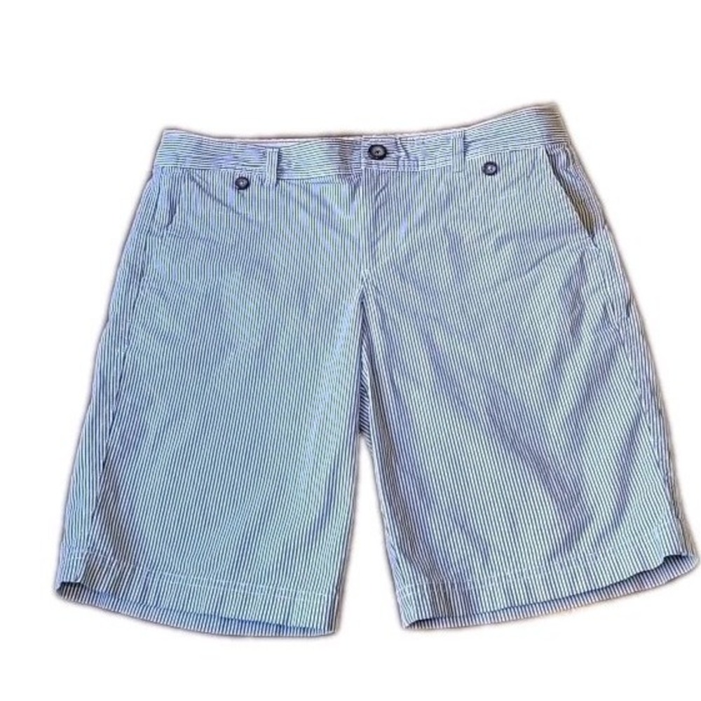 Dockers Womens Blue White Stripe Bermuda Shorts Cotton Stretch 12 Coastal Preppy